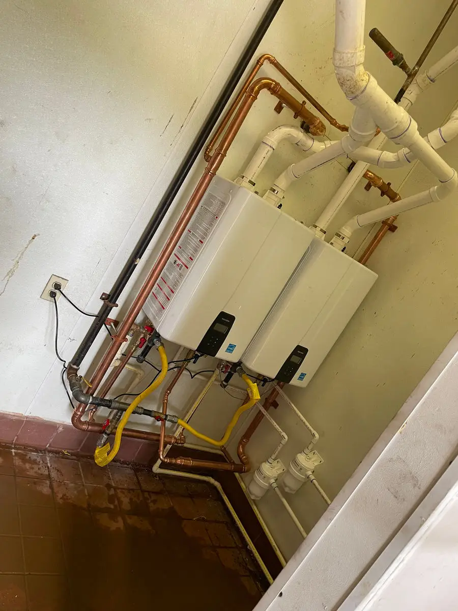 Dual tankless water heater system and copper piping installed by MRC Plumbing Solutions
